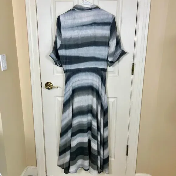 Officine Générale Nadia Linen Button Up Shirt Dress Grey Asymmetric Stripe MED - Picture 5 of 10